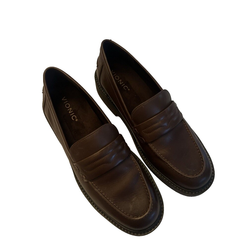 Vionic Caitlin Women's Orthotic Comfort Penny Loafers Brown SZ 10
